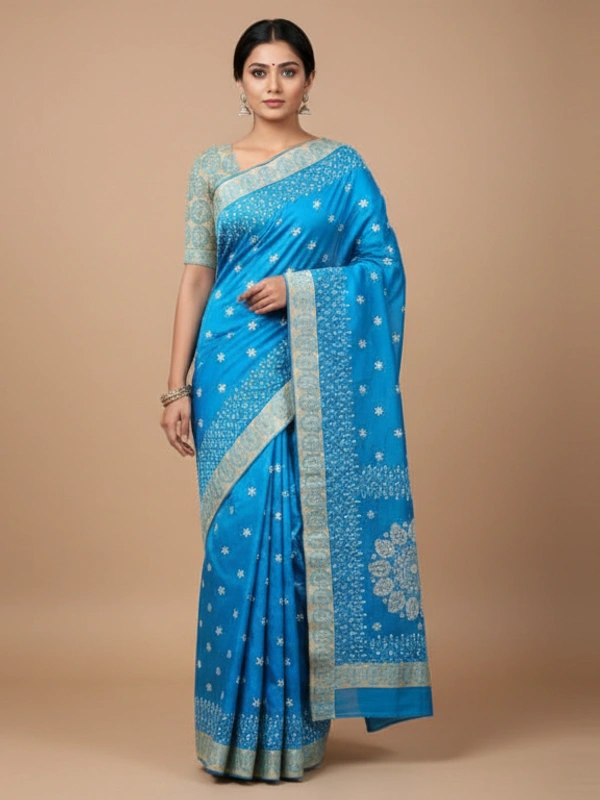 SKU0947 : Elegant Pure Silk Saree – Machine Woven | Embroidery - Dry Clean Only, Yes