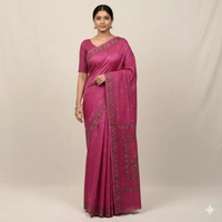 SKU0897 : Pure Silk Kantha Stitch Saree – Handcrafted Bengal - Kantha Stitch, Dry Clean Only, Yes