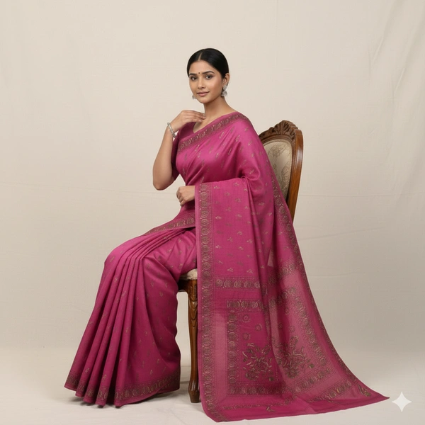 SKU0897 : Pure Silk Kantha Stitch Saree – Handcrafted Bengal - Kantha Stitch, Dry Clean Only, Yes