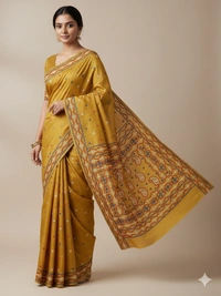 SKU0949 : Elegant Pure Silk Saree – Kantha Stitch | Parsi  work  - Kantha Stitch, Dry Clean Only, Yes