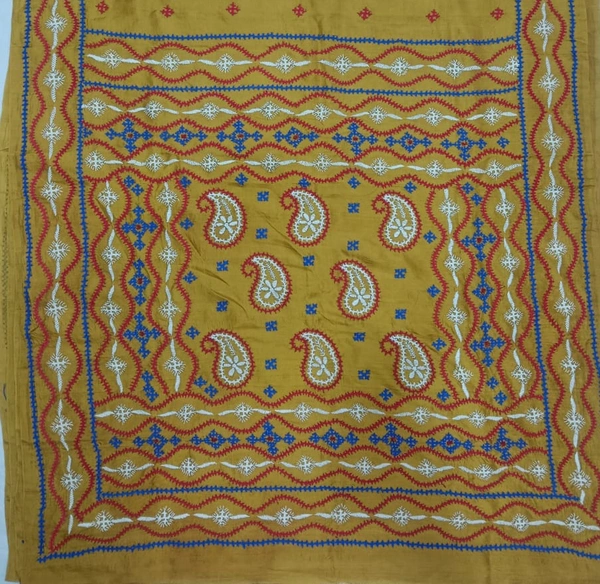 SKU0949 : Elegant Pure Silk Saree – Kantha Stitch | Parsi  work  - Kantha Stitch, Dry Clean Only, Yes