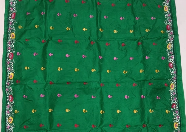 SKU0950 : Elegant Pure Silk Saree – Kantha Stitch | Parsi work - Kantha Stitch, Dry Clean Only, Yes