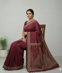SKU0951 : Elegant Pure Silk Saree – Kantha Stitch | Parsi work - Kantha Stitch, Dry Clean Only, Yes