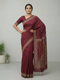 SKU0951 : Elegant Pure Silk Saree – Kantha Stitch | Parsi work - Kantha Stitch, Dry Clean Only, Yes