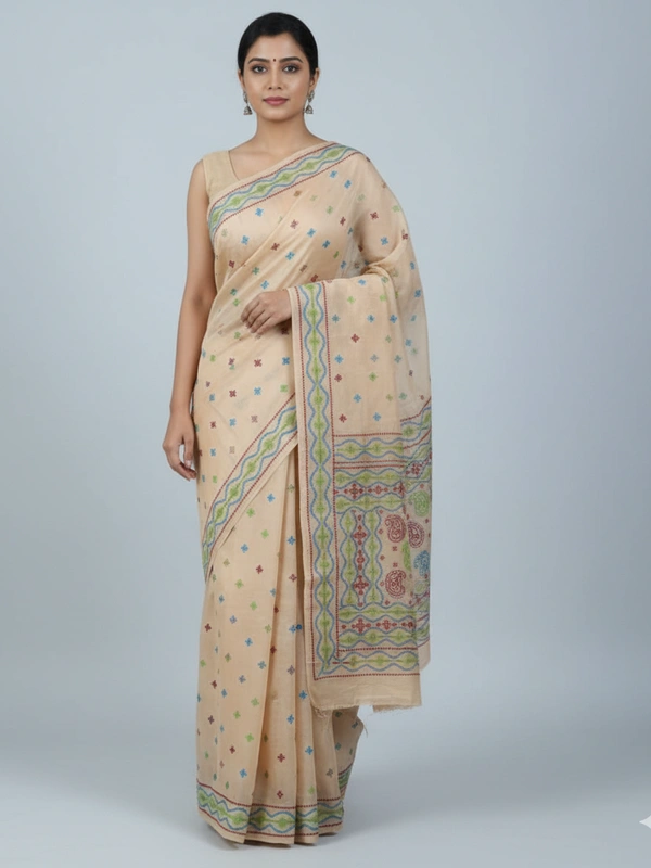 SKU0952 : Pure Silk | Gujrati Work – kantha Stitch - Kantha Stitch, Dry Clean Only, Yes