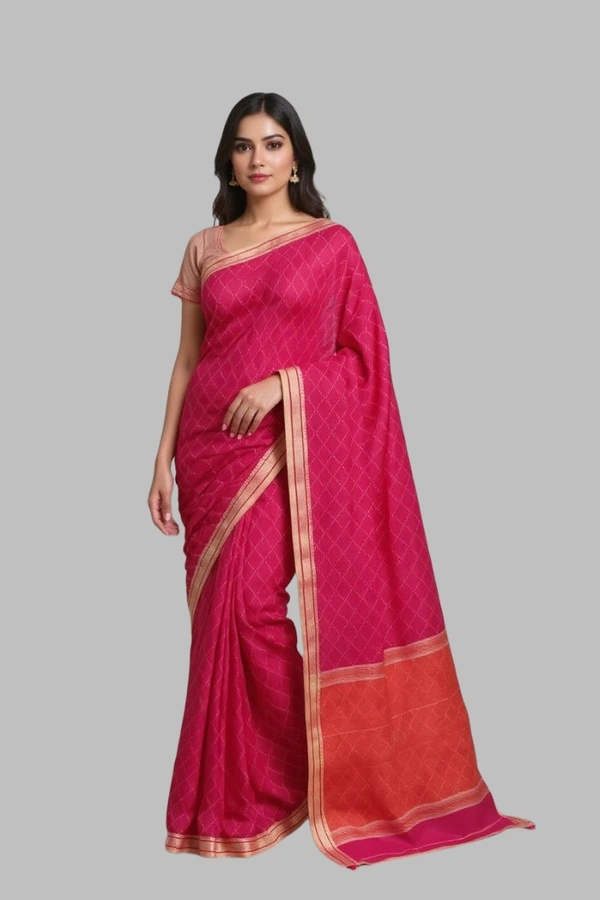 SKU0251 : Pure  Cotton Saree – Handwoven, Lightweight & Breathable Fabric | Katki and Ikat Design - Dual Tone, Dry Wash Only, Yes