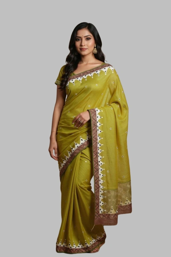 SKU0377 : Pure  Cotton Saree – Handwoven, Lightweight & Breathable Fabric  | Applic Border  - Geometric, Dry Clean Only, Yes