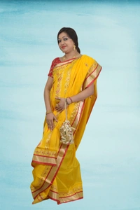 SKU0611 : Traditional Bengal Garad Silk Saree – Pure Handwoven Elegance | Jakard ( With Minakari ) - Normal Length 6.3 mtr Plus, Yellow, Zari Work, Dry Clean Only, Yes