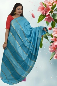 SKU0472 : Elegant Handwoven Tussar Ghicha Bapta Saree – Traditional Bengal Weave - Normal Length 6.3 mtr Plus, Firoza, Plain / Solid, Dry Clean Only, Yes