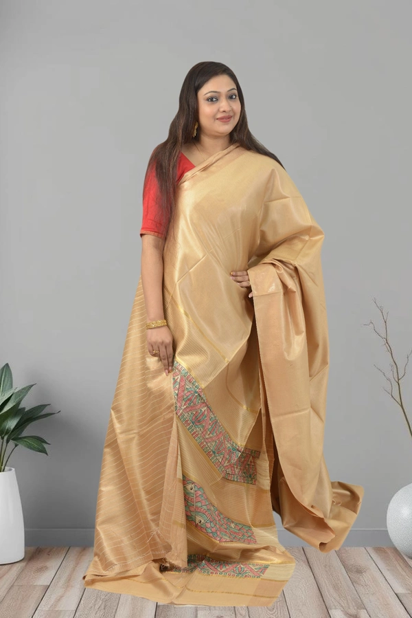 SKU0484 : Elegant Handwoven Tussar Ghicha Bapta Saree – Traditional Bengal Weave  - Normal Length 6.3 mtr Plus, Tussar, Plain / Solid, Dry Clean Only, Yes