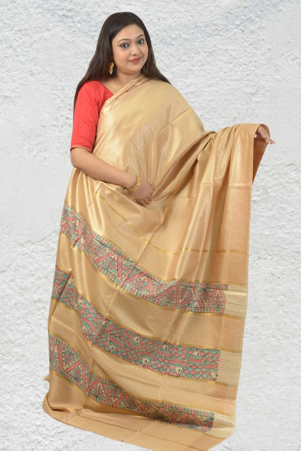SKU0484 : Elegant Handwoven Tussar Ghicha Bapta Saree – Traditional Bengal Weave  - Normal Length 6.3 mtr Plus, Tussar, Plain / Solid, Dry Clean Only, Yes