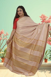 SKU0473 : Elegant Handwoven Tussar Ghicha Bapta Saree – Traditional Bengal Weave - Normal Length 6.3 mtr Plus, Tussar, Plain / Solid, Dry Clean Only, Yes