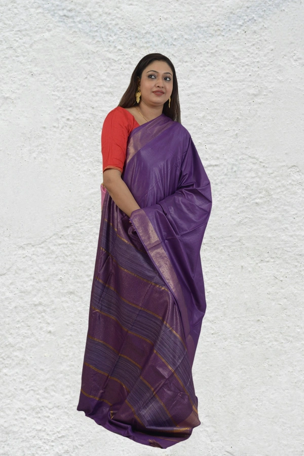 SKU0474 : Elegant Handwoven Tussar Ghicha Bapta Saree – Traditional Bengal Weave - Normal Length 6.3 mtr Plus, Purple, Plain / Solid, Dry Clean Only, Yes