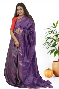 SKU0474 : Elegant Handwoven Tussar Ghicha Bapta Saree – Traditional Bengal Weave - Normal Length 6.3 mtr Plus, Purple, Plain / Solid, Dry Clean Only, Yes