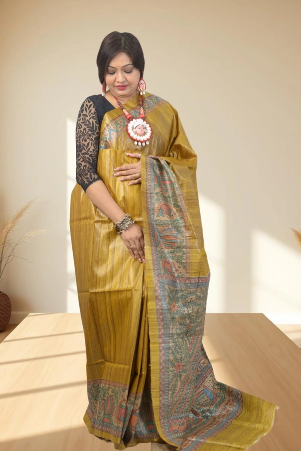 SKU0504 : Pure Ghicha Silk Saree–Handwoven Elegance from Bengal - Normal Length 6.3 mtr Plus, Master, Plain / Solid, Dry Clean Only, Yes