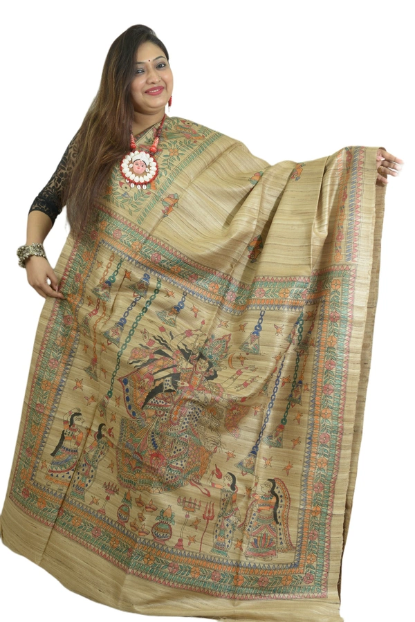 SKU0507 : Pure Ghicha Silk Saree–Handwoven Elegance from Bengal - Normal Length 6.3 mtr Plus, Tussar, Plain / Solid, Dry Clean Only, Yes