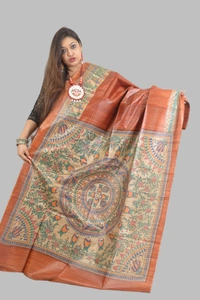 SKU0508 : Pure Ghicha Silk Saree–Handwoven Elegance from Bengal - Normal Length 6.3 mtr Plus, Rust, Plain / Solid, Dry Clean Only, Yes