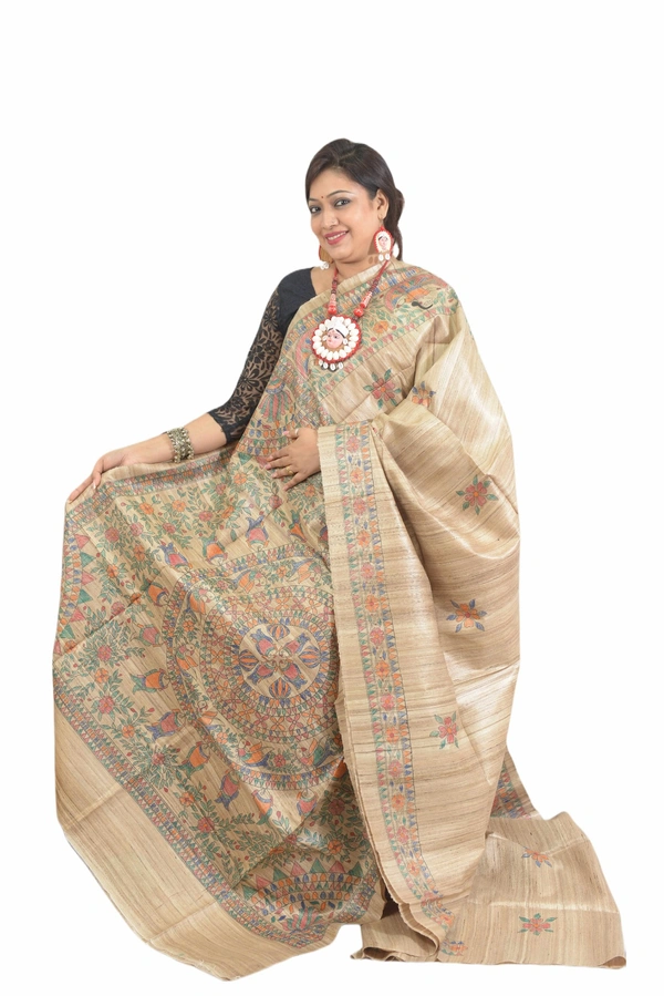 SKU0509 : Pure Ghicha Silk Saree–Handwoven Elegance from Bengal - Normal Length 6.3 mtr Plus, Tussar, Plain / Solid, Dry Clean Only, Yes