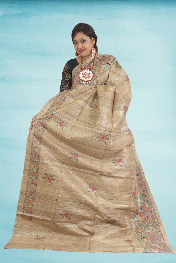 SKU0509 : Pure Ghicha Silk Saree–Handwoven Elegance from Bengal - Normal Length 6.3 mtr Plus, Tussar, Plain / Solid, Dry Clean Only, Yes