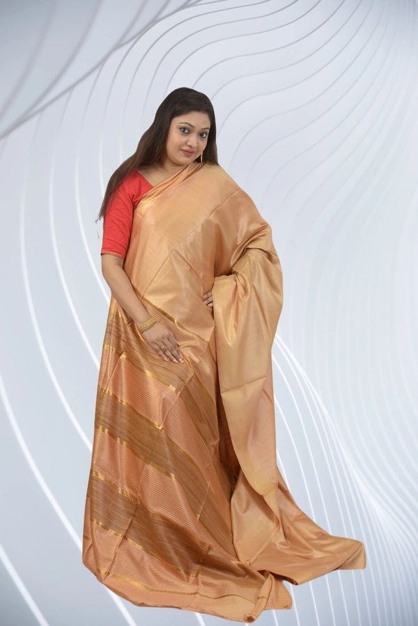 SKU0475 : Elegant Handwoven Tussar Ghicha Bapta Saree – Traditional Bengal Weave - Normal Length 6.3 mtr Plus, Tussar, Plain / Solid, Dry Clean Only, Yes