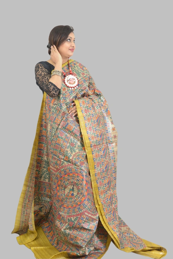 SKU0553 : Pure Ghicha Silk Saree–Handwoven Elegance from Bengal - Normal Length 6.3 mtr Plus, Master, Hand Print, Dry Clean Only, Yes