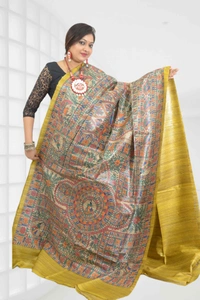 SKU0553 : Pure Ghicha Silk Saree–Handwoven Elegance from Bengal - Normal Length 6.3 mtr Plus, Master, Hand Print, Dry Clean Only, Yes