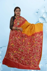 SKU0561 : Murshidabad Pure Silk – Premium Wax Batik Fabric – Hand Painted - Normal Length 6.3 mtr Plus, Multi Color, Hand Print, Dry Clean Only, Yes