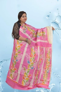 SKU0563 : Murshidabad Pure Silk – Premium Wax Batik Fabric – Hand Painted - Normal Length 6.3 mtr Plus, Pink, Hand Print, Dry Clean Only, Yes