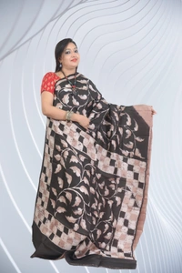 SKU0574 : Murshidabad Pure Silk Saree – Hand Batik - Normal Length 6.3 mtr Plus, Coffee, Hand Print, Dry Clean Only, Yes