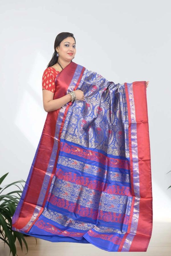 SKU0576 : Traditional Bengal Garad Silk Saree – Pure Handwoven Elegance | Alankari - Normal Length 6.3 mtr Plus, Multi Color, Zari Work, Dry Clean Only, Yes