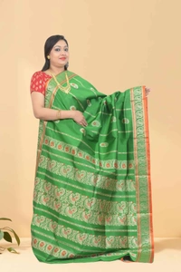 SKU0579 : Traditional Bengal Garad Silk Saree – Pure Handwoven Elegance  | Jakard ( With Minakari ) - Normal Length 6.3 mtr Plus, Green, Zari Work, Dry Clean Only, Yes