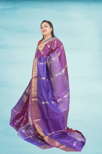 SKU0580 : Traditional Bengal Garad Silk Saree – Pure Handwoven Elegance | Swarnachari - Normal Length 6.3 mtr Plus, Violet, Zari Work, Dry Clean Only, Yes