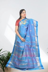 SKU0581 : Traditional Bengal Garad Silk Saree – Pure Handwoven Elegance | Swarnachari - Normal Length 6.3 mtr Plus, Blue, Zari Work, Dry Clean Only, Yes