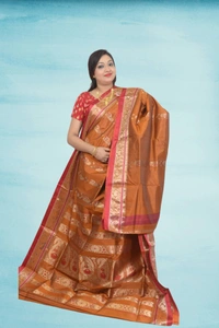 SKU0585 : Traditional Bengal Garad Silk Saree – Pure Handwoven Elegance | Swarnachari - Normal Length 6.3 mtr Plus, Mastard, Zari Work, Dry Clean Only, Yes