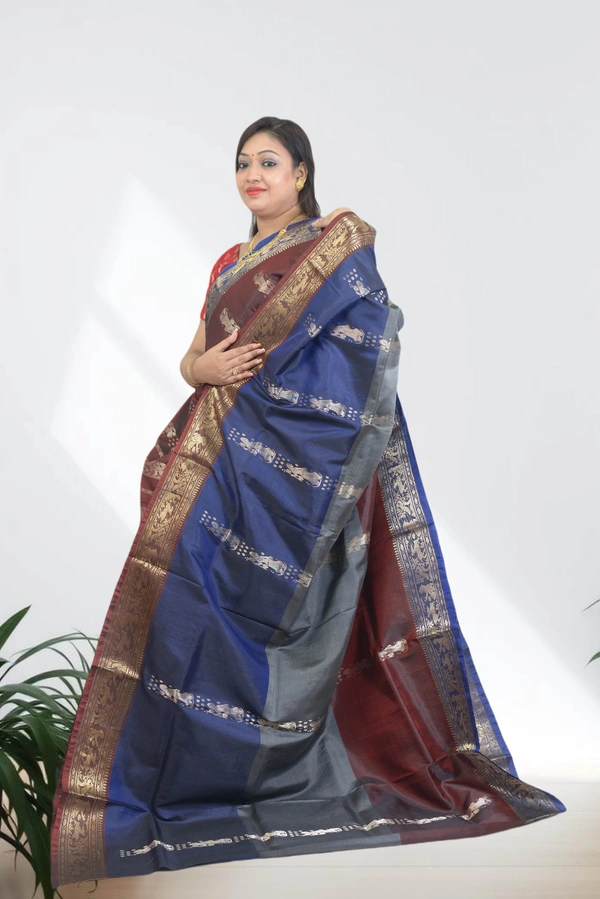 SKU0590 : Traditional Bengal Garad Silk Saree – Pure Handwoven Elegance | Swarnachari - Normal Length 6.3 mtr Plus, Multi Color, Zari Work, Dry Clean Only, Yes
