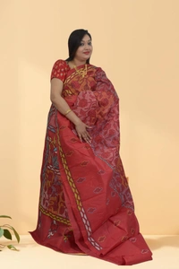 SKU0600 : Pure Silk   Saree – Handwoven Bengal Traditional | Parsi Stich - Normal Length 6.3 mtr Plus, Rust, Kantha Stitch, Dry Clean Only, Yes