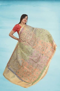 SKU0601 : Elegant Tussar Cotton Kantha Stitch Saree – Handcrafted Heritage Weave - Normal Length 6.3 mtr Plus, Tussar, Kantha Stitch, Dry Wash Only, Yes