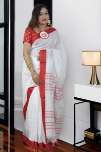 SKU0382 : Pure Khadi Cotton Saree – Handwoven, Lightweight & Breathable Fabric  - Normal Length 6.3 mtr Plus, White, Hand Wash, Yes