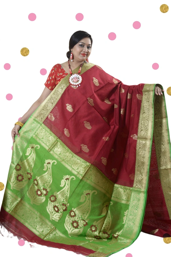 SKU0397  : Elegant Poly Cotton Saree – Lightweight & Comfortable Daily Wear  - Normal Length 6.3 mtr Plus, Maroon, Buti / Booti, Dry Clean Only, Yes
