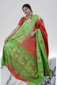 SKU0398 : Elegant Poly Cotton Saree – Lightweight & Comfortable Daily Wear  - Normal Length 6.3 mtr Plus, Red, Buti / Booti, Dry Clean Only, Yes