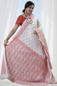 SKU0399 : Elegant Poly Cotton Saree – Lightweight & Comfortable Daily Wear  - Normal Length 6.3 mtr Plus, White, Buti / Booti, Dry Clean Only, Yes