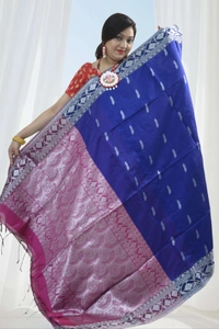 SKU0402 :   Elegant Poly Cotton Saree – Lightweight & Comfortable Daily Wear  - Normal Length 6.3 mtr Plus, Blue, Buti / Booti, Dry Clean Only, Yes