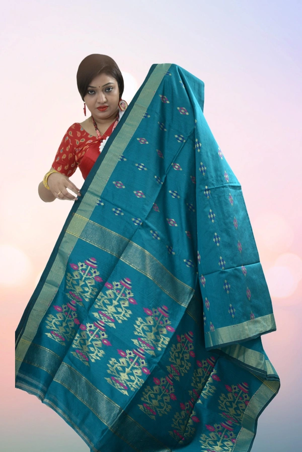 SKU0403 : Elegant Poly Cotton Saree – Lightweight & Comfortable Daily Wear  - Normal Length 6.3 mtr Plus, Green, Buti / Booti, Dry Clean Only, Yes