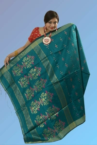 SKU0403 : Elegant Poly Cotton Saree – Lightweight & Comfortable Daily Wear  - Normal Length 6.3 mtr Plus, Green, Buti / Booti, Dry Clean Only, Yes