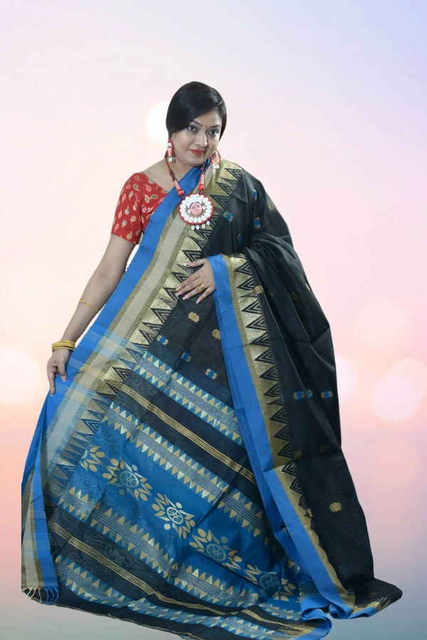 SKU0404 :  Elegant Poly Cotton Saree – Lightweight & Comfortable Daily Wear  - Normal Length 6.3 mtr Plus, Black, Buti / Booti, Dry Clean Only, Yes