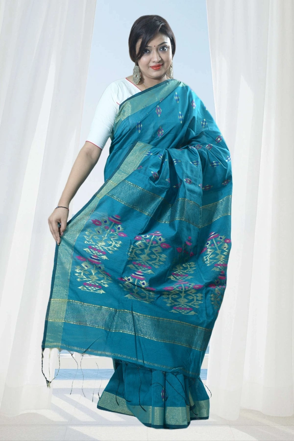 SKU0405 : Elegant Poly Cotton Saree – Lightweight & Comfortable Daily Wear  - Normal Length 6.3 mtr Plus, Green, Buti / Booti, Dry Clean Only, Yes