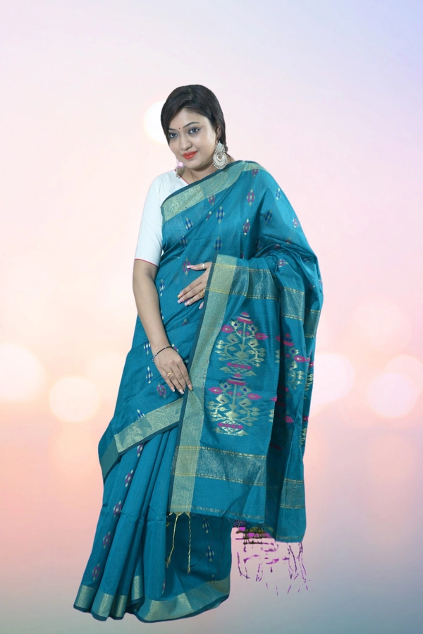 SKU0405 : Elegant Poly Cotton Saree – Lightweight & Comfortable Daily Wear  - Normal Length 6.3 mtr Plus, Green, Buti / Booti, Dry Clean Only, Yes