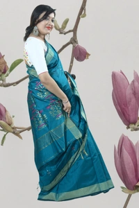 SKU0405 : Elegant Poly Cotton Saree – Lightweight & Comfortable Daily Wear  - Normal Length 6.3 mtr Plus, Green, Buti / Booti, Dry Clean Only, Yes