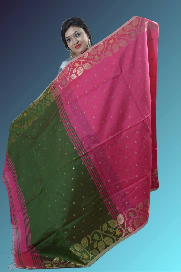 SKU0413 :   Elegant Poly Cotton Saree – Lightweight & Comfortable Daily Wear  - Normal Length 6.3 mtr Plus, Rani, Buti / Booti, Dry Clean Only, Yes