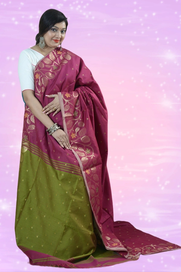 SKU0415 :    Elegant Poly Cotton Saree – Lightweight & Comfortable Daily Wear  - Normal Length 6.3 mtr Plus, Buti / Booti, Dry Clean Only, Yes